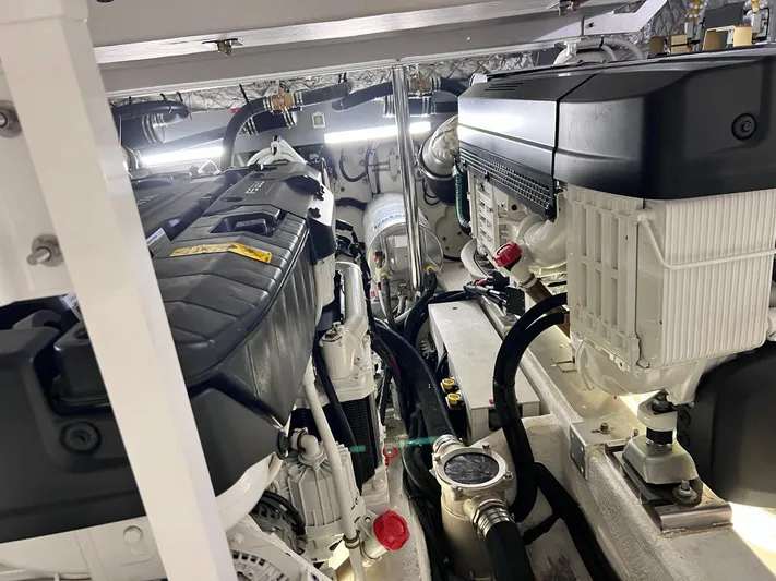  Yacht Photos Pics Engine room of 2022 Cranchi Settantotto 78 yacht, showcasing advanced machinery and components.