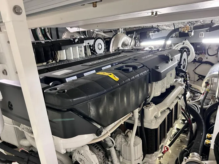  Yacht Photos Pics Engine room of 2022 Cranchi Settantotto 78 yacht, showcasing advanced machinery and components.