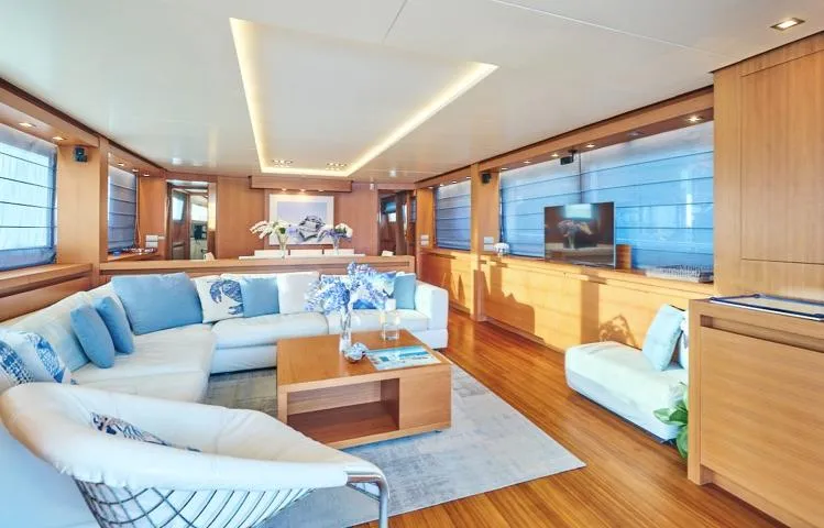  Yacht Photos Pics Luxurious interior of 2009 Sanlorenzo SL88 yacht with modern furnishings and elegant decor.