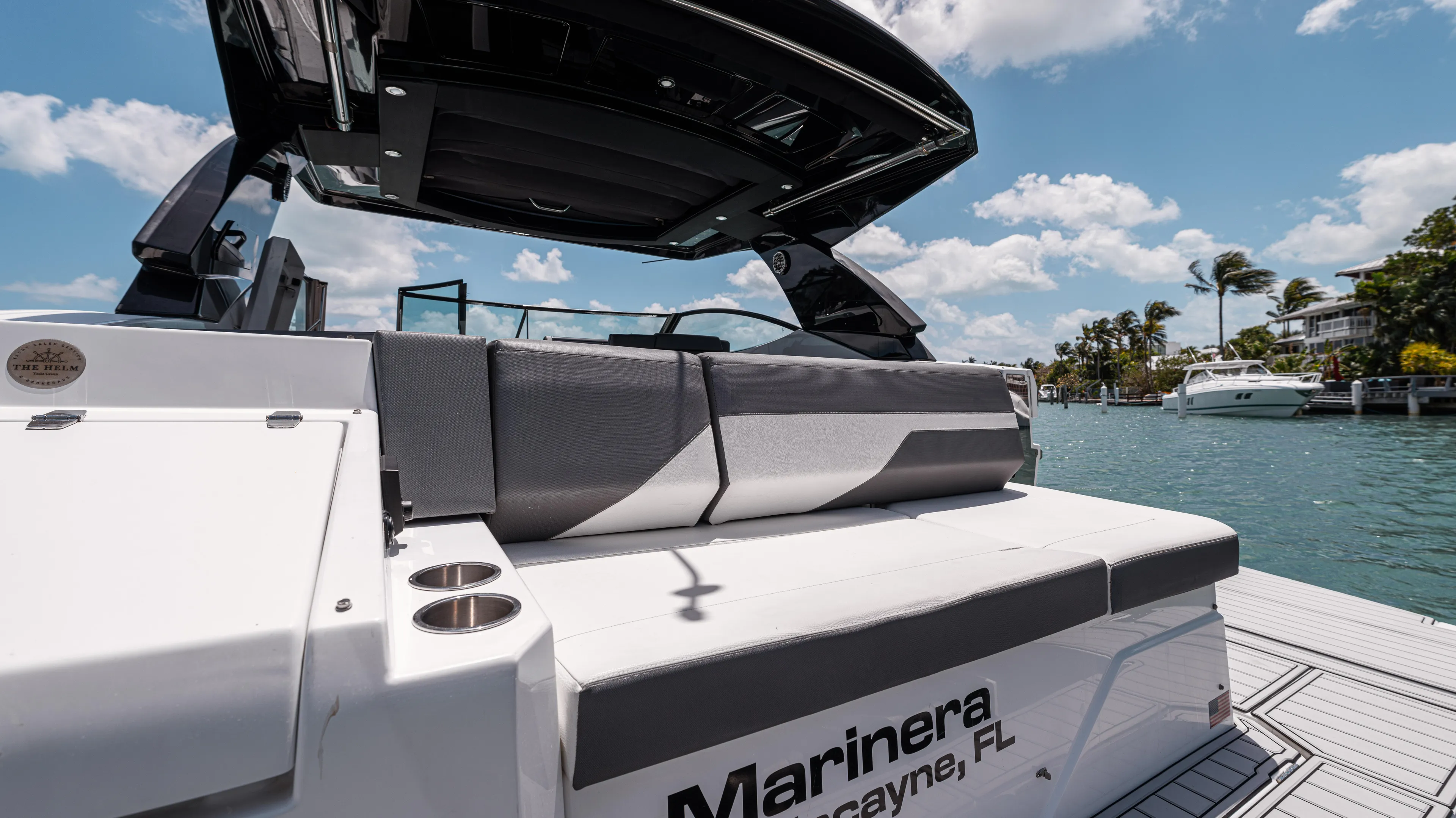  Yacht Photos Pics 2020 Cruisers Yachts 38 GLS OB, luxury boat docked in sunny Biscayne, FL.