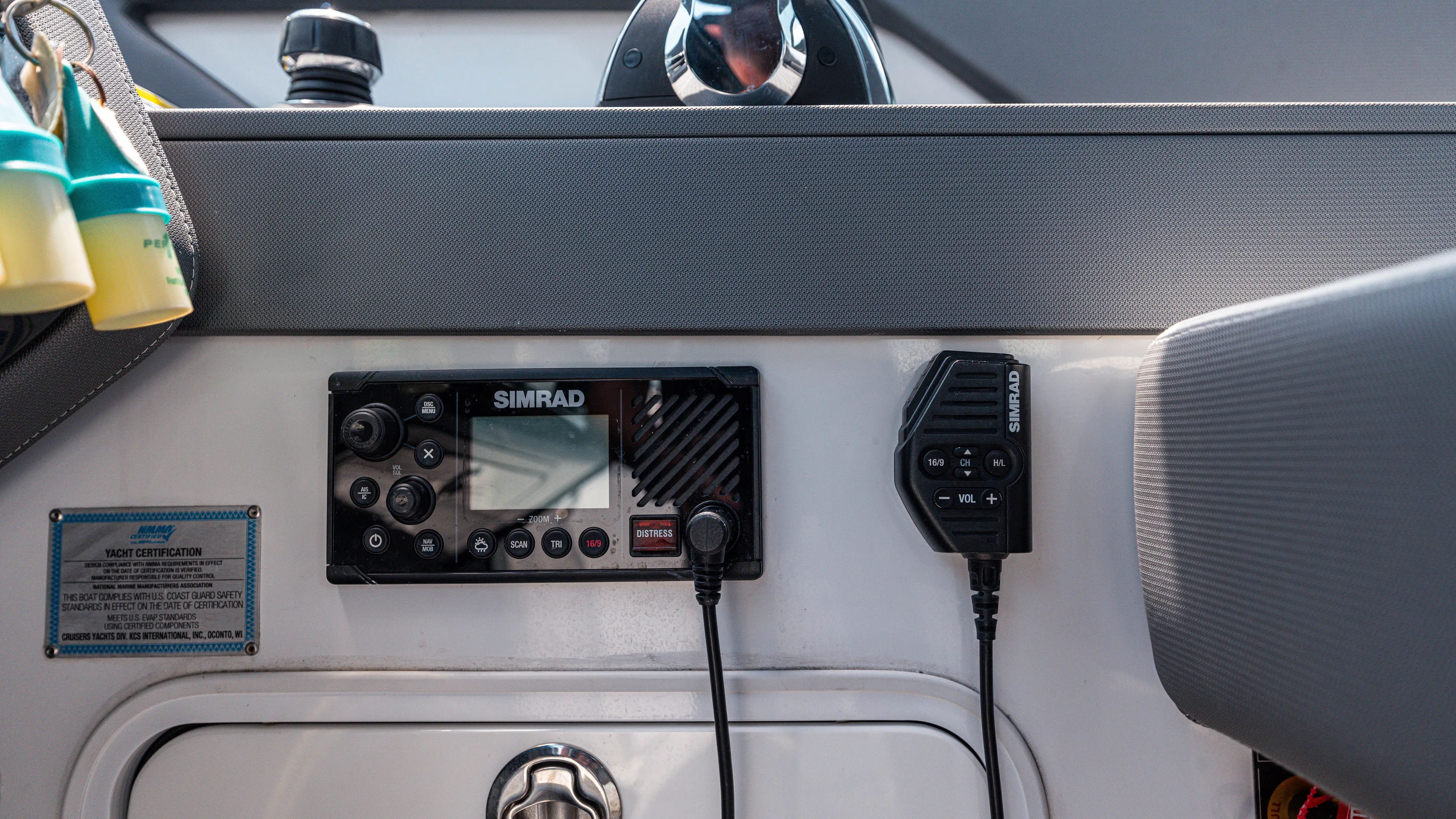  Yacht Photos Pics Control panel of 2020 Cruisers Yachts 38 GLS OB with Simrad radio equipment.