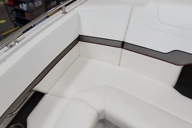  Yacht Photos Pics 2022 Formula 380 Super Sport Crossover OB interior seating, featuring sleek white upholstery.