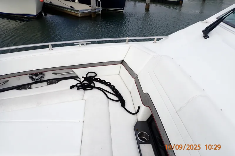  Yacht Photos Pics 2022 Formula 380 Super Sport Crossover OB boat interior with seating and rope.