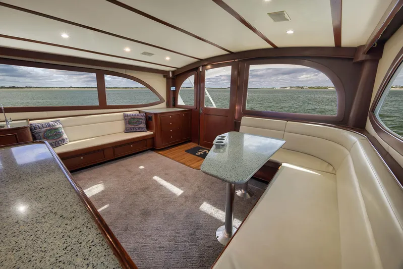 Decoy Yacht Photos Pics Luxurious interior of 2002 Paul Mann 60 Custom Carolina yacht with panoramic ocean views.