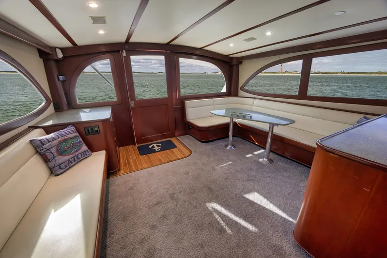Decoy Yacht Photos Pics Luxurious interior of 2002 Paul Mann 60 Custom Carolina yacht with scenic ocean view.