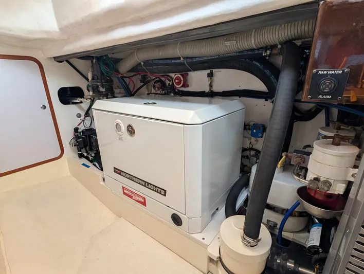 Ubiquitous Yacht Photos Pics Engine room of a 2015 Outbound 46 yacht featuring a Northern Lights generator.