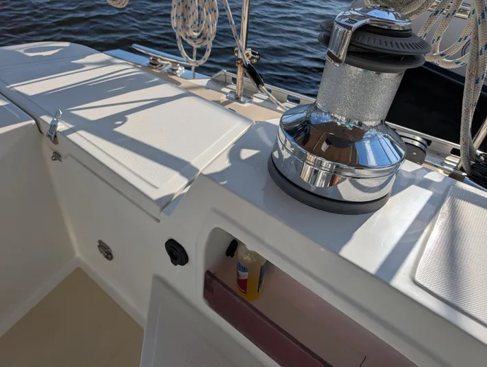 Ubiquitous Yacht Photos Pics Deck of 2015 Outbound 46 sailboat with winch and rope details.