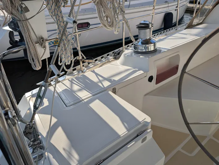 Ubiquitous Yacht Photos Pics Sailboat deck of 2015 Outbound 46 with winch and rigging details.