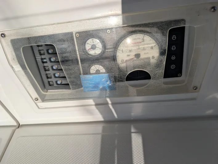 Ubiquitous Yacht Photos Pics Control panel of a 2015 Outbound 46 yacht with gauges and switches.