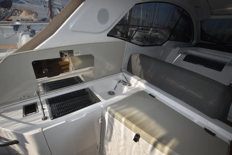 Vasanti Ll Yacht Photos Pics 2023 Azimut Atlantis 45 yacht interior with sleek kitchen and modern design.
