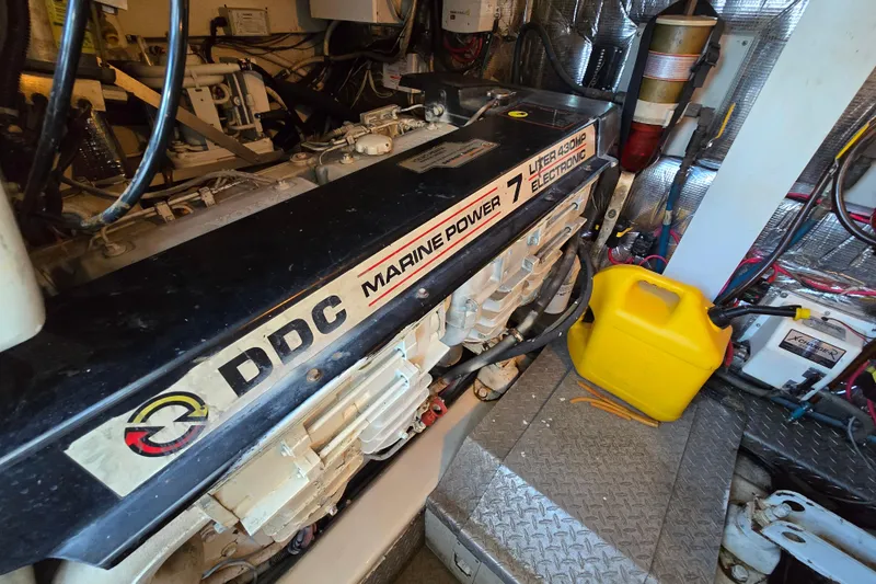  Yacht Photos Pics Engine room of 1999 Ocean Yachts 40 Open with DDC Marine Power engine.