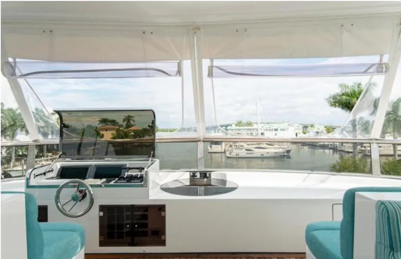 Homecoming Yacht Photos Pics Luxurious 2010 Horizon 136 Premier yacht interior with marina view.