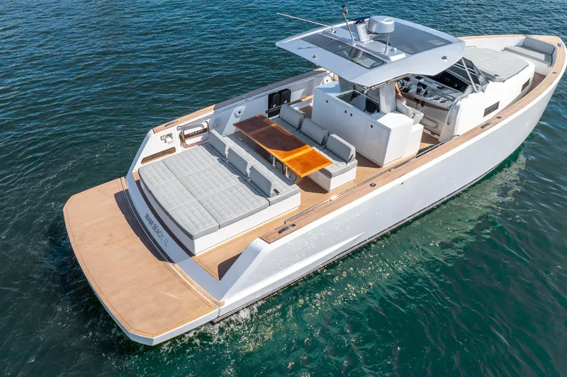  Yacht Photos Pics 2021 Pardo Yachts 43 luxury boat on water, featuring spacious deck and modern design.