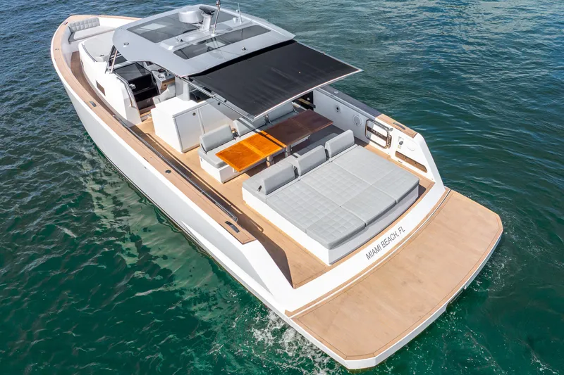  Yacht Photos Pics 2021 Pardo Yachts 43 luxury boat with spacious deck and sleek design on the water.