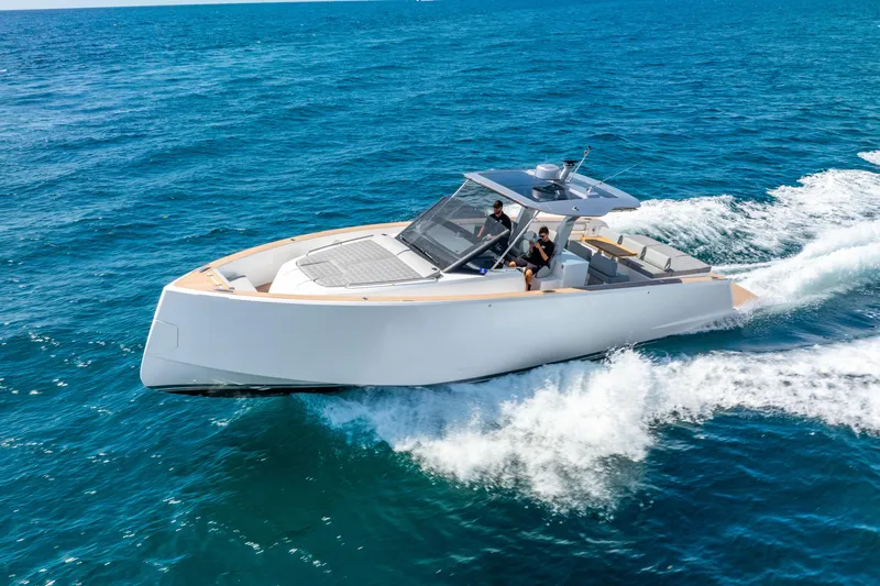  Yacht Photos Pics 2021 Pardo Yachts 43 cruising on open sea, showcasing sleek design and luxury.