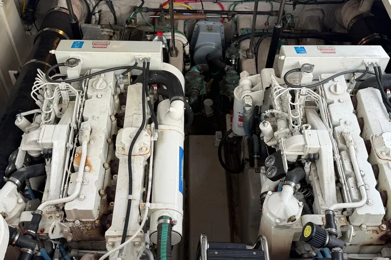  Yacht Photos Pics Engine room of a 2004 Sea Ray 420 Sundancer with dual engines.