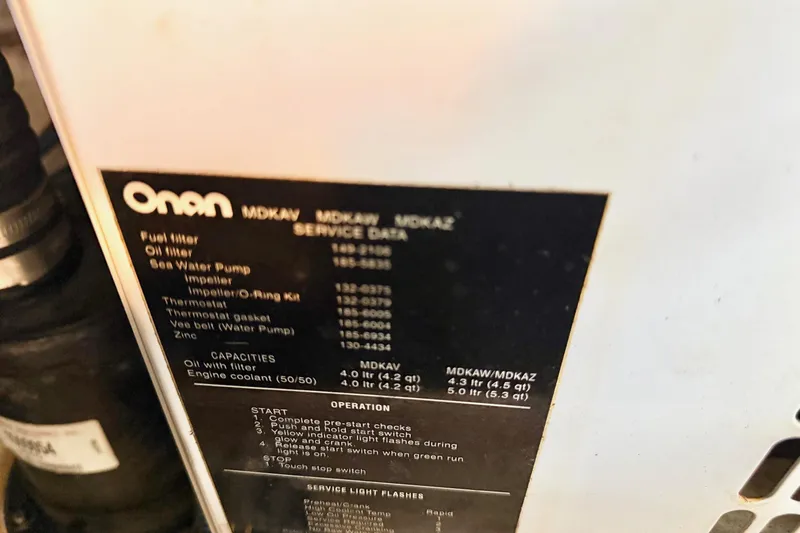  Yacht Photos Pics Onan service data label on 2004 Sea Ray 420 Sundancer engine.