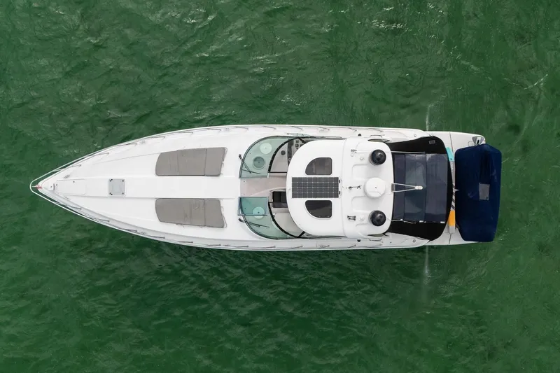  Yacht Photos Pics Overhead view of a 2005 Formula 48 Yacht on green water.