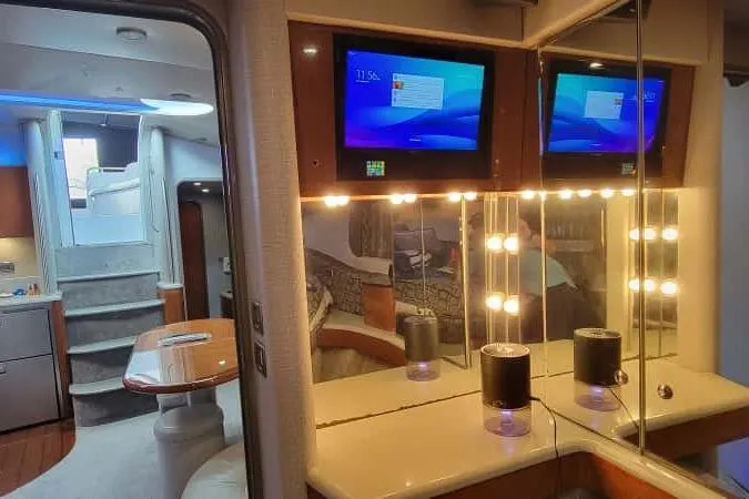  Yacht Photos Pics Luxurious interior of a 2005 Formula 48 Yacht with modern amenities and elegant lighting.