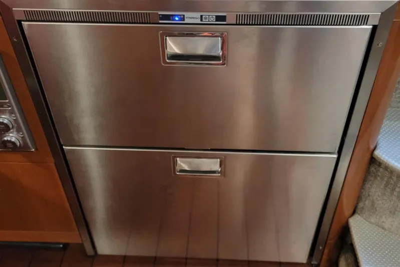  Yacht Photos Pics Stainless steel refrigerator drawers on 2005 Formula 48 Yacht interior.