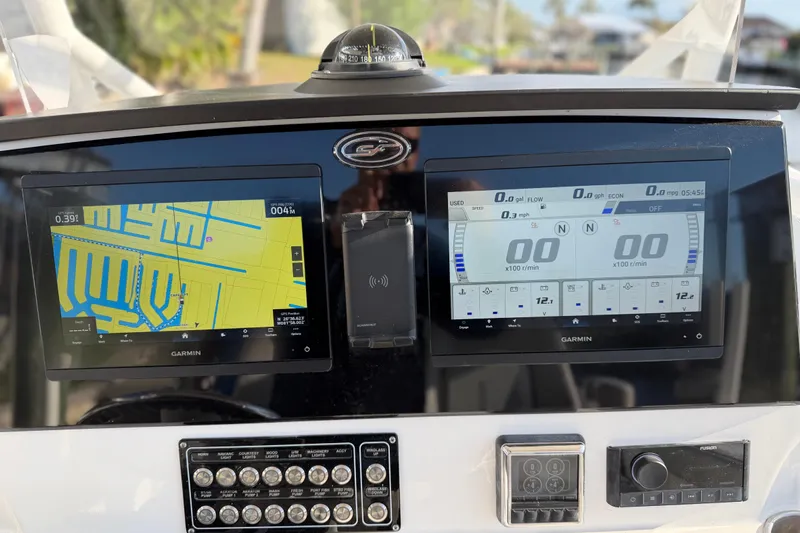  Yacht Photos Pics Dashboard of 2022 Sea Fox 288 Commander with Garmin navigation displays.