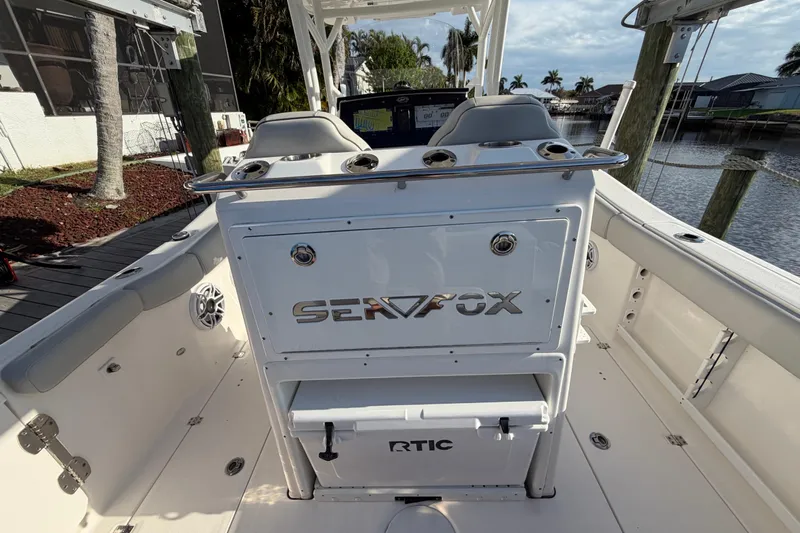  Yacht Photos Pics 2022 Sea Fox 288 Commander boat interior with seating and storage compartments.