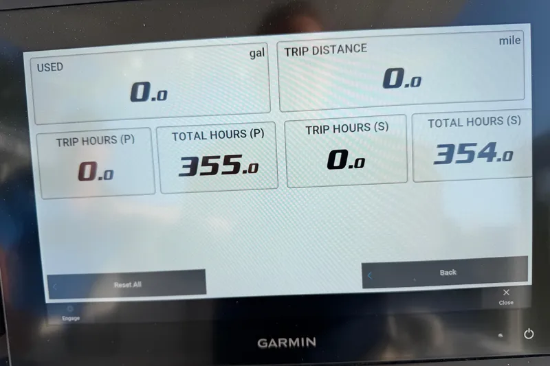 Yacht Photos Pics Garmin display showing Sea Fox 288 Commander engine hours and trip data.