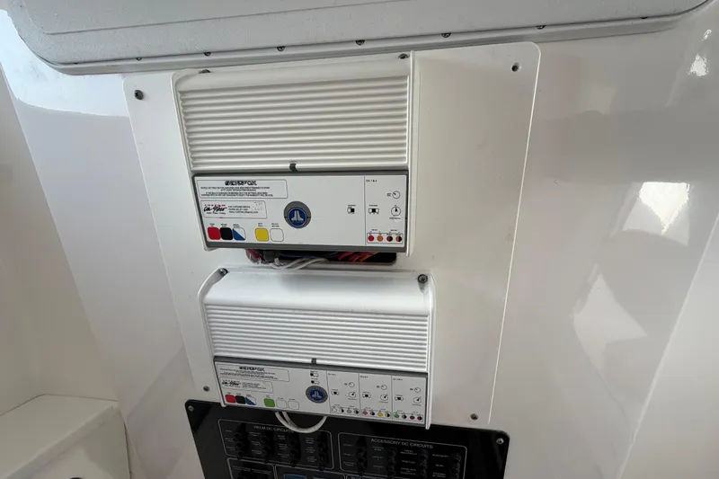  Yacht Photos Pics Control panel on a 2022 Sea Fox 288 Commander boat, featuring electronic systems.