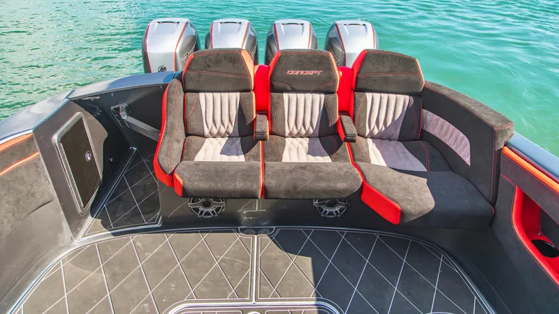  Yacht Photos Pics 2021 Concept 44' Open Deck boat with stylish seating and powerful engines on clear water.