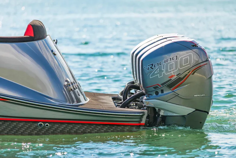  Yacht Photos Pics 2021 Concept 44' Open Deck boat with Mercury Racing 400 outboard engine on water.