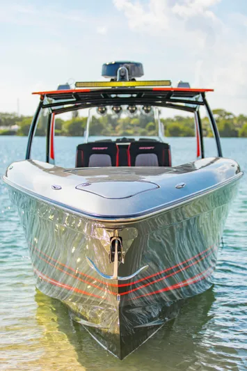  Yacht Photos Pics Sleek 2021 Concept 44' Open Deck boat on calm water, showcasing modern design and luxury features.