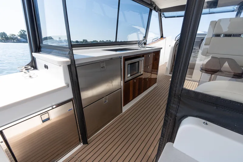 Middle Path Yacht Photos Pics 2023 MJM Yachts 4 interior with modern kitchen and sleek design.