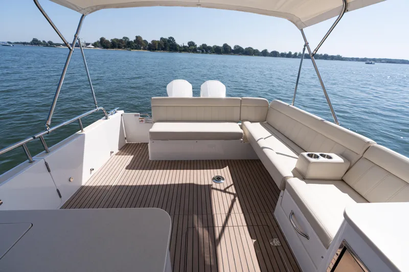 Middle Path Yacht Photos Pics 2023 MJM Yachts 4 model with spacious deck and comfortable seating on the water.