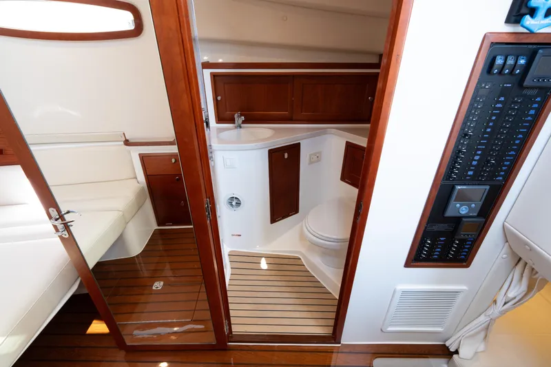 Middle Path Yacht Photos Pics 2023 MJM Yachts 4 interior with wooden finishes and modern amenities.