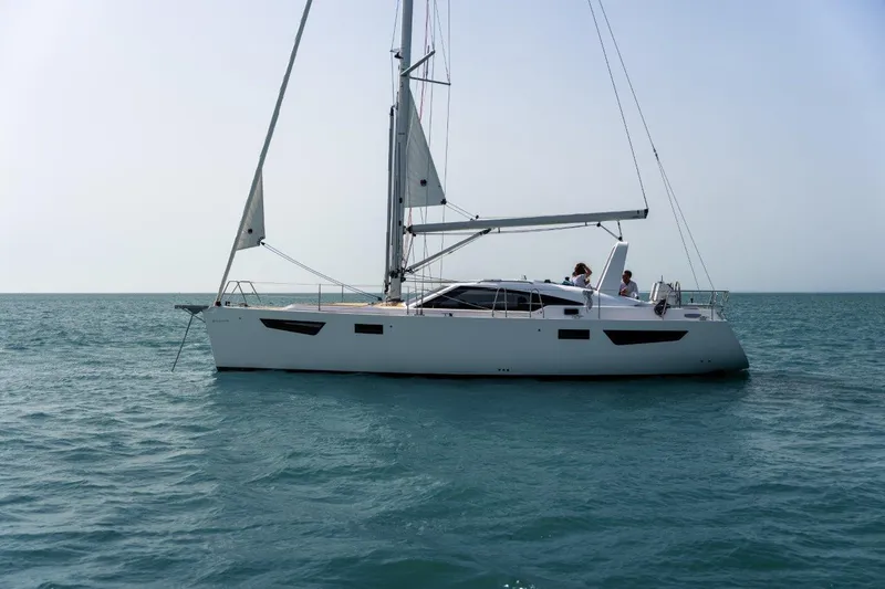 Off The Grid Yacht Photos Pics 2024 Southerly 420 sailboat on calm ocean waters.