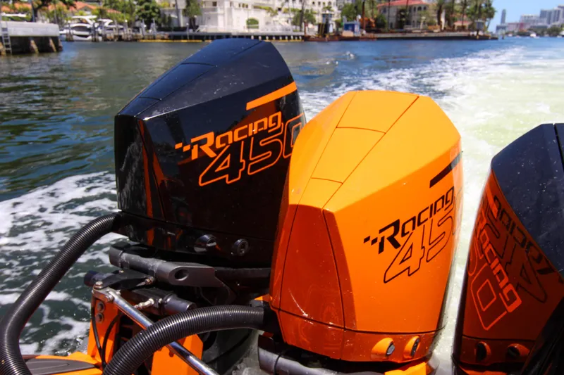  Yacht Photos Pics Triple Racing 450 outboard engines on a 2022 Midnight Express 43 Open boat.