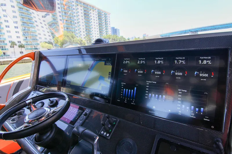  Yacht Photos Pics Dashboard of 2022 Midnight Express 43 Open boat with advanced navigation and control displays.