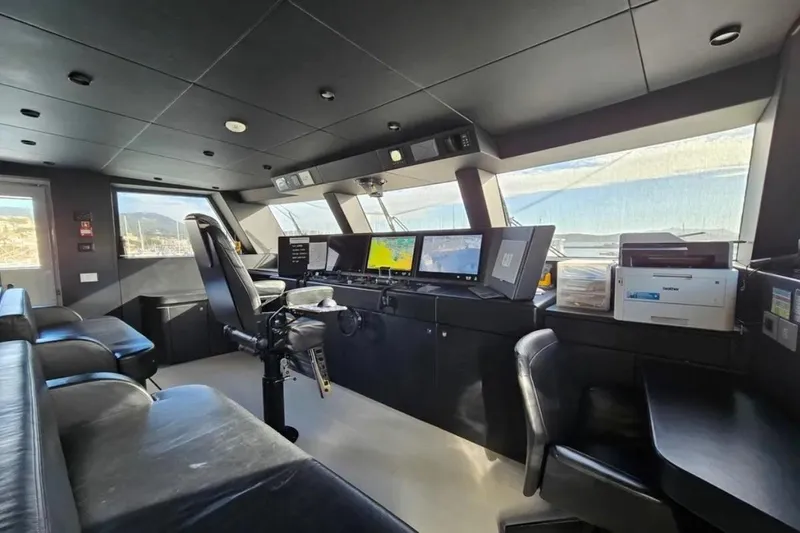 L.a.u.l. Yacht Photos Pics Modern cockpit of 2019 ISA Extra 130 Alloy yacht with advanced navigation systems.
