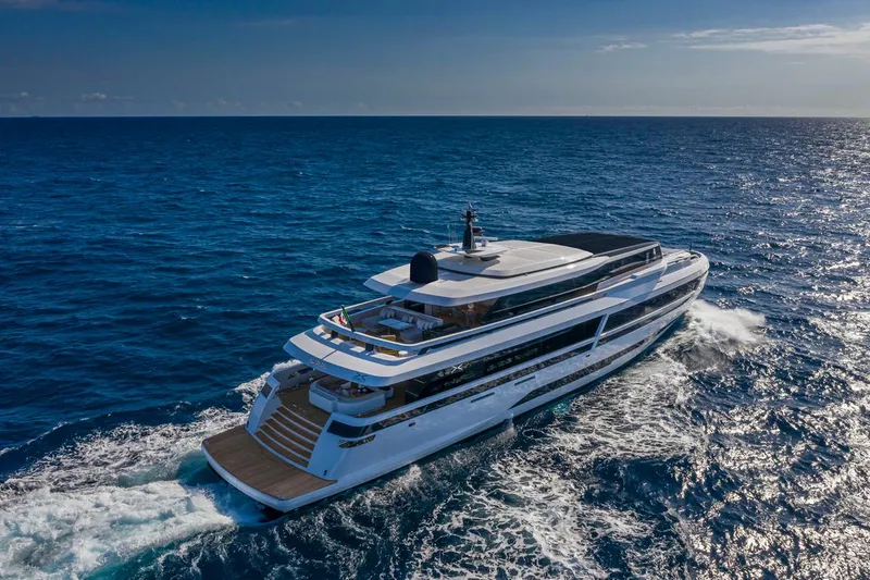 L.a.u.l. Yacht Photos Pics Luxurious 2019 ISA Extra 130 Alloy yacht cruising on open sea.