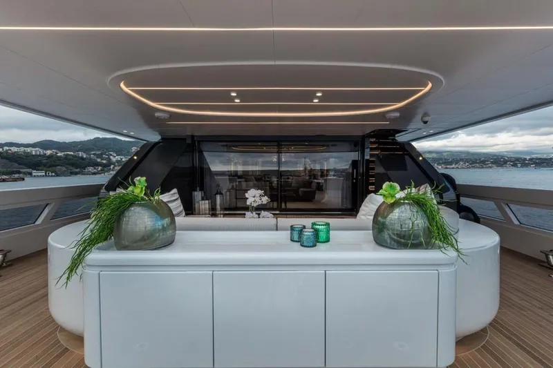 L.a.u.l. Yacht Photos Pics Luxurious 2019 ISA Extra 130 Alloy yacht deck with modern design and elegant decor.