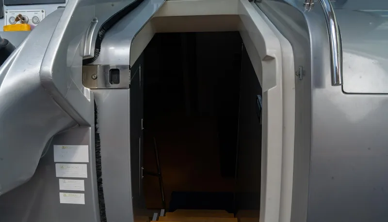 D Padron Yacht Photos Pics Entrance to Azimut Atlantis 58 yacht, 2013 model, showing sleek design and modern features.