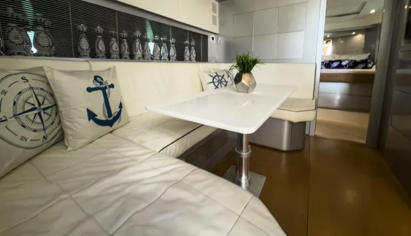 D Padron Yacht Photos Pics Luxurious interior of 2013 Azimut Atlantis 58 yacht with nautical-themed decor.
