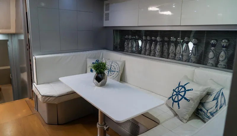 D Padron Yacht Photos Pics Luxurious interior of 2013 Azimut Atlantis 58 yacht with elegant seating and decor.