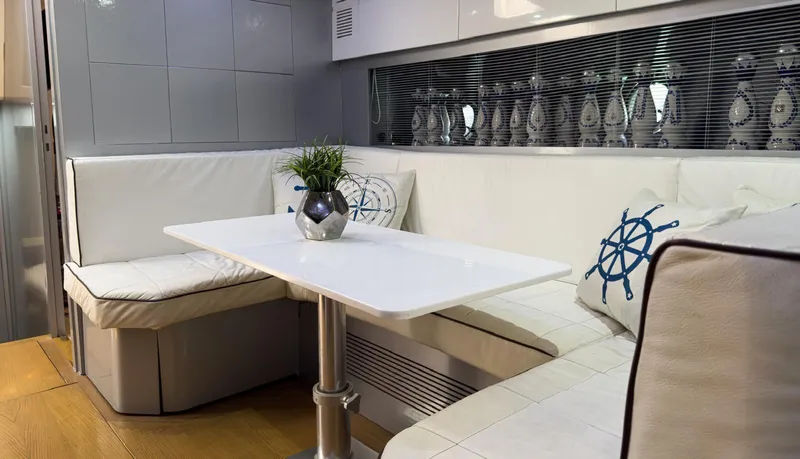 D Padron Yacht Photos Pics Luxurious interior of 2013 Azimut Atlantis 58 yacht with elegant seating and decor.