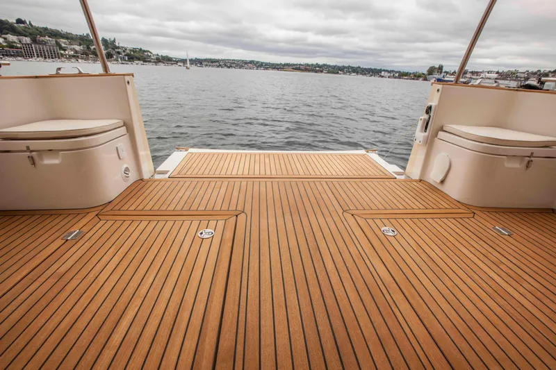 Soteria Yacht Photos Pics 2017 Greenline 40 Hybrid Yacht deck with scenic water view.