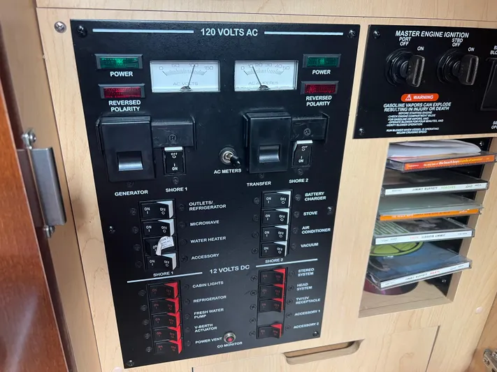 Baileys Dinghy Yacht Photos Pics Electrical control panel on a 2010 Sea Ray 350 Sundancer boat.