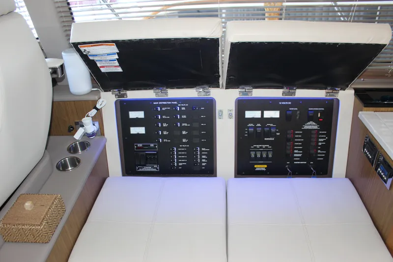  Yacht Photos Pics Control panel inside 2017 Sea Ray Fly 460 yacht, featuring modern navigation and system controls.