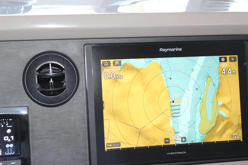  Yacht Photos Pics Raymarine navigation display on 2017 Sea Ray Fly 460 yacht dashboard.