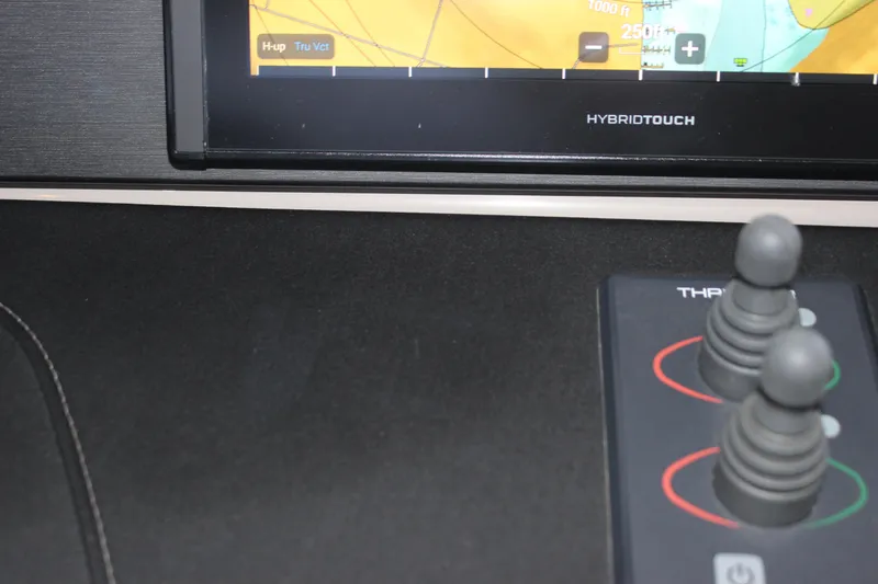  Yacht Photos Pics Control panel of 2017 Sea Ray Fly 460 yacht with navigation screen and joysticks.