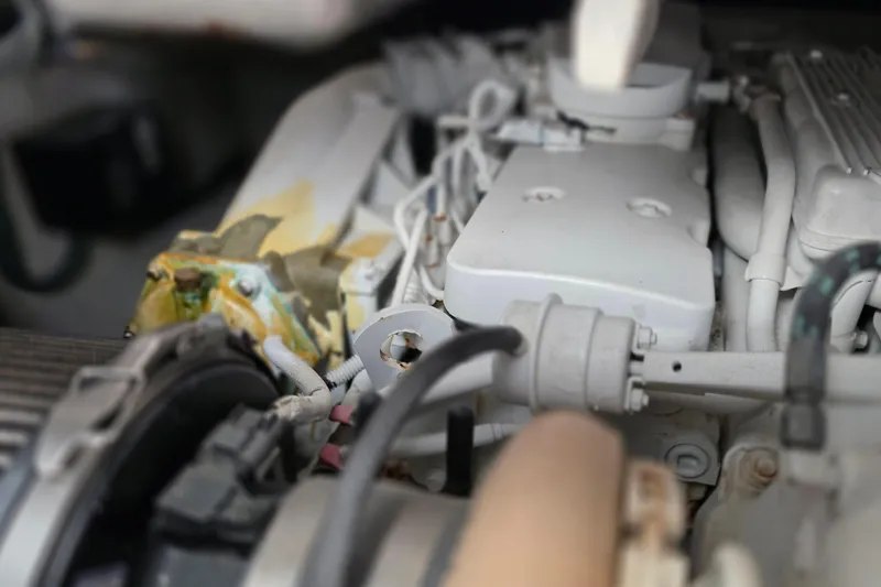  Yacht Photos Pics Close-up of a 2016 Sea Ray Sundancer 400 engine components.